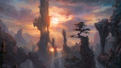 Landscapes sunset nature Trees clouds paintings artwork fantasy 