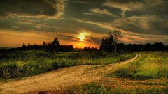 Landscapes sunset nature Trees clouds paths scenic skyscapes