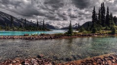 Landscapes sunset nature Trees grass sun Mountains clouds 