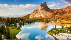 Landscapes sunset nature Trees grass water Mountains clouds 