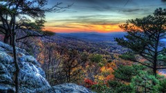Landscapes sunset nature Trees grass yellow blue clouds red 