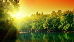 Landscapes sunset nature Trees lakes reflections sunlight 
