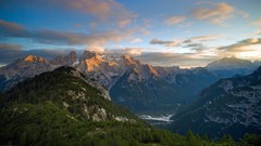 Landscapes sunset nature Trees Mountains clouds Alps Italy 