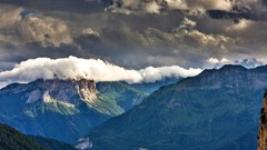 Landscapes sunset nature Trees Mountains clouds Alps skies 
