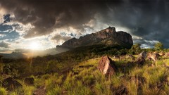 Landscapes sunset nature Trees Mountains clouds highlands skies 