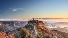Landscapes sunset nature Trees Mountains clouds Italy