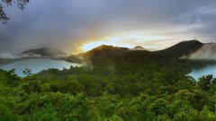 Landscapes sunset nature Trees Mountains clouds lakes forests 