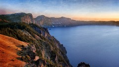 Landscapes sunset nature Trees night water blue Mountains red 