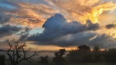 Landscapes sunset nature Trees rock black Mountains ice cloud 