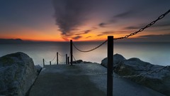 Landscapes sunset nature Trees rock black Mountains ice cloud 