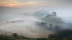 Landscapes sunset nature Trees rock black Mountains ice cloud 