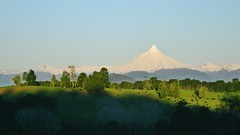 Landscapes sunset nature Trees rock black Mountains ice cloud 