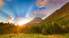 Landscapes sunset nature Trees rock black Mountains ice cloud 