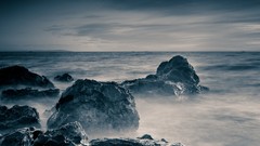 Landscapes sunset nature Trees rock black Mountains ice cloud 