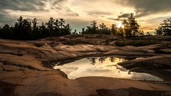 Landscapes sunset nature Trees rock black Mountains ice cloud 