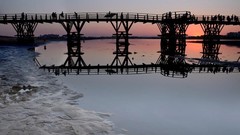 Landscapes sunset nature Trees rock black Mountains ice cloud 