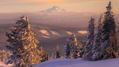Landscapes sunset nature Trees snow winter Mountains forests 