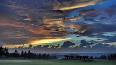 Landscapes sunset nature Trees sun clouds fields