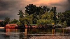 Landscapes sunset nature Trees water clouds lakes Beaches