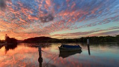 Landscapes sunset nature Trees water Mountains clouds lakes 