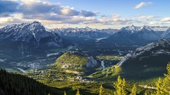 Landscapes sunset nature Trees water Mountains clouds white 