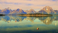 Landscapes sunset nature Trees water Mountains clouds Wyoming 