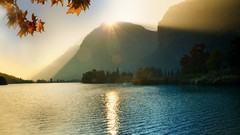 Landscapes sunset nature Trees water Mountains rivers forests