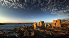 Landscapes sunset nature water blue clouds ocean rocks Beaches 