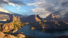 Landscapes sunset nature water blue Mountains clouds Islands 