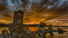 Landscapes sunset nature water clouds hills California rocks 