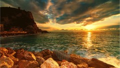 Landscapes sunset nature water clouds ocean cliff