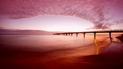 Landscapes sunset nature water clouds ocean coast Bridges piers 