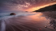 Landscapes sunset nature water clouds rocks Beaches waves 