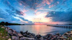 Landscapes sunset nature water clouds sky rocks skyscapes