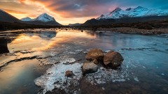 Landscapes sunset nature water Mountains clouds lakes 