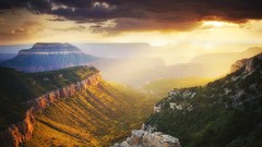 Landscapes sunset nature yellow rock blue Mountains clouds red 