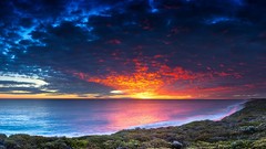 Landscapes sunset nature yellow water blue clouds ocean red 