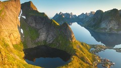 Landscapes sunset nature yellow water ocean Green Islands lakes 