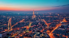 Landscapes sunset night lights Eiffel Tower Paris France 
