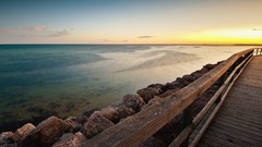 Landscapes sunset ocean Bridges