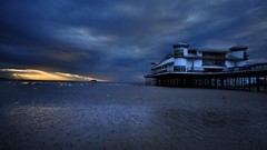 Landscapes sunset piers Dark Clouds waterscapes