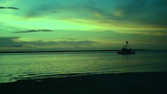 Landscapes sunset Sea Green ships Seaside