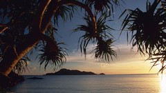 Landscapes sunset Sea nature clouds coast Islands palm trees 