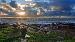 Landscapes sunset Sea nature clouds coast Oregon rocks waves