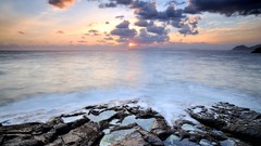 Landscapes sunset Sea nature clouds coast rocks