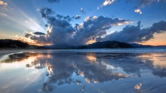 Landscapes sunset Sea nature clouds hills bay New Zealand 