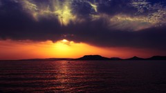 Landscapes sunset Sea nature clouds ocean hungary sunlight red 