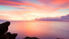 Landscapes sunset Sea nature coast calm Hawaii rocks USA