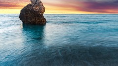 Landscapes sunset Sea nature coast Greece rocks waves HDR 