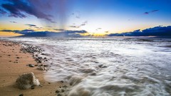 Landscapes sunset Sea nature coast Hawaii pebbles Beaches waves 